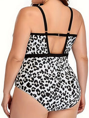 Leopard Print Crisscross Deep V Neck One Piece Bathing Suit