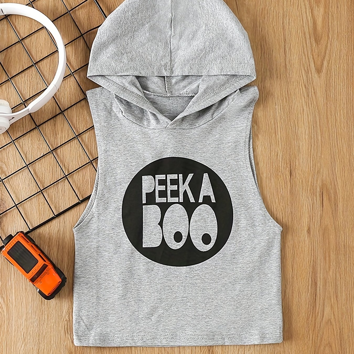 Summer Toddler Baby Boy's Funny Print Vest Hooded T-shirt Top