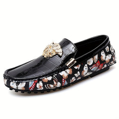 Men's Floral Print Slip On Loafers Smart Casual Walking Shoes