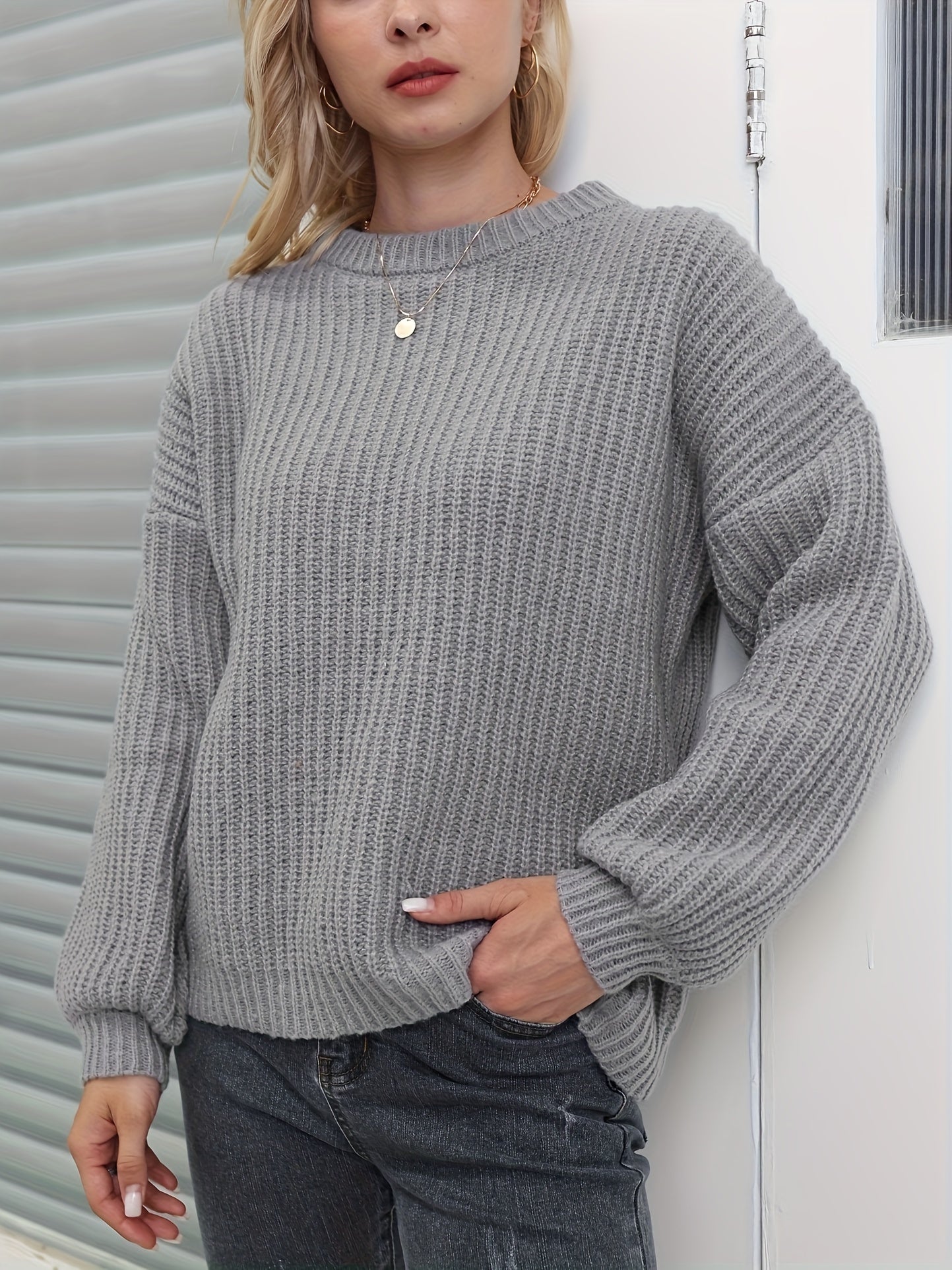 Versatile Knit Pullover Sweater Crew Neck Long Sleeve Women's Clothing
