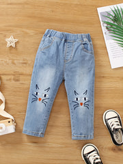 Toddler Girls Animals Embroidered Denim Jeans