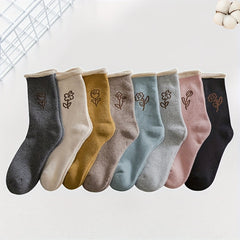 8 Pairs Floral Print Socks Soft Mid Tube Stockings