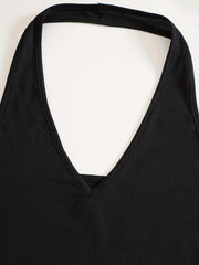 Women's Ribbed Halter Crop Top Slim Fit Tank