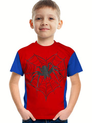 Spider Print Boys T Shirt Cosplay Costume Tee Kids Short Sleeve Novelty Top