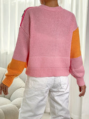 Fruit Embroidery Block Knit Cardigan Open Front Sweater