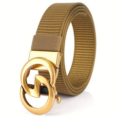 Youth Letter Automatic Buckle Leather Belt Nylon Pants Belt