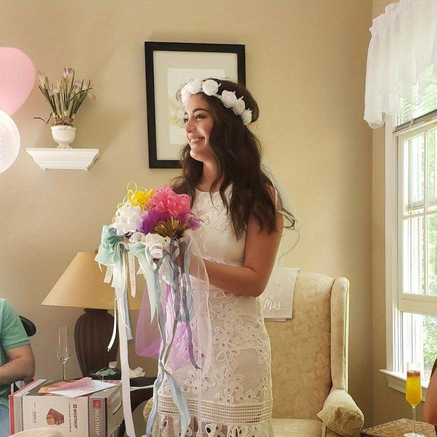Bohemian Floral Crown & Tulle Veil Bridal Accessory