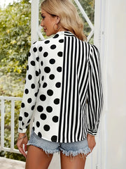 Colorblock & Polka Dot Long Sleeve Top