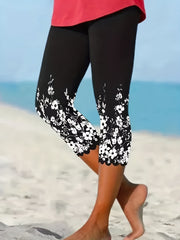 Floral Print Skinny Cropped Leggings Women's Clothing