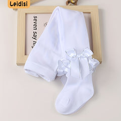 Girls Lace Pantyhose with Bow Decoration
