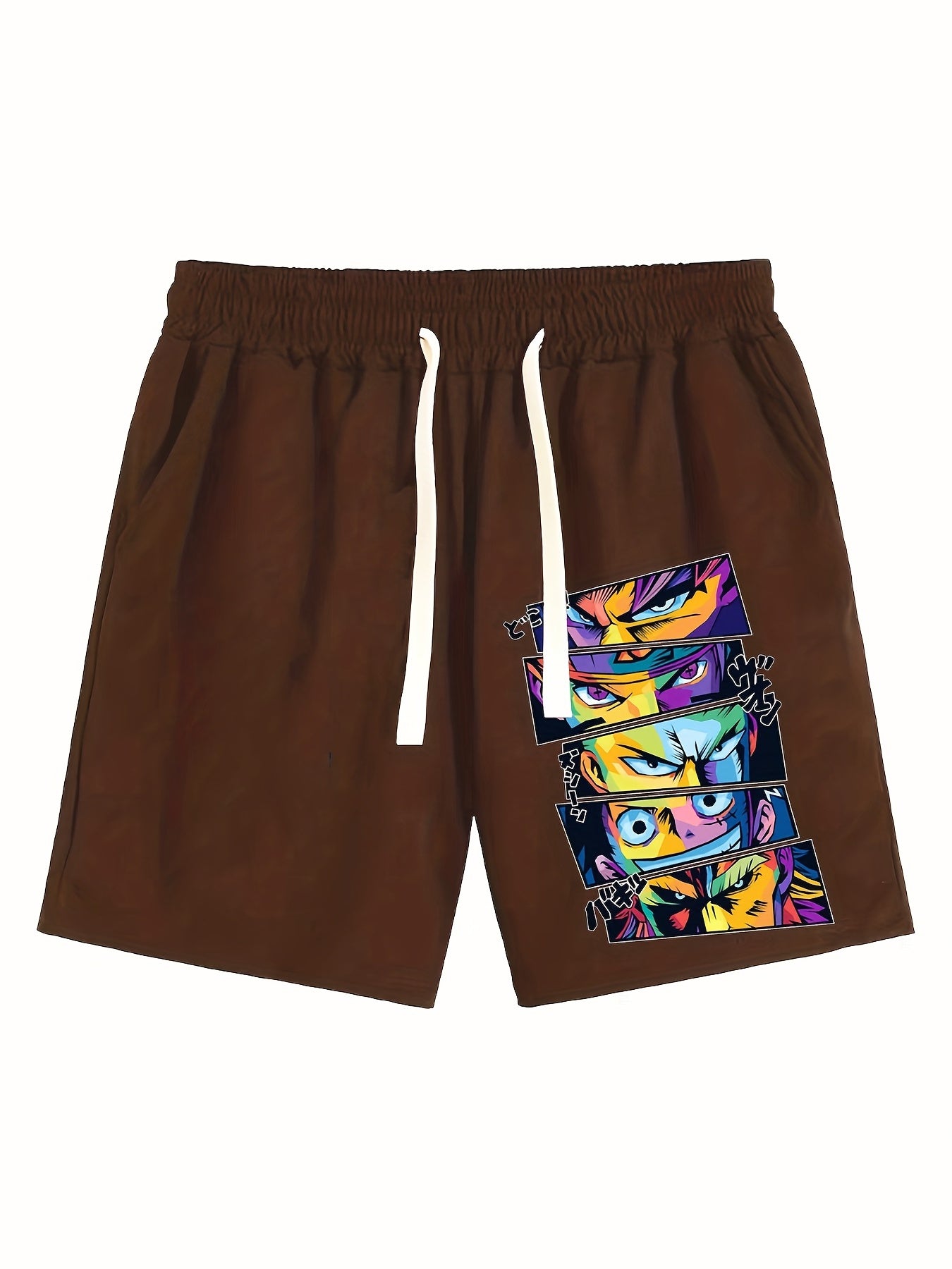 Anime Print Men's Casual Shorts Drawstring Waist Breathable Comfy Summer