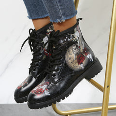 Rabbit & Figure Graphic Lace Up Combat Boots Women's Ankle Boots