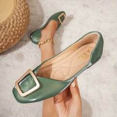 Metallic Square Buckle Ballet Flats Soft Sole Elegant Office Shoes