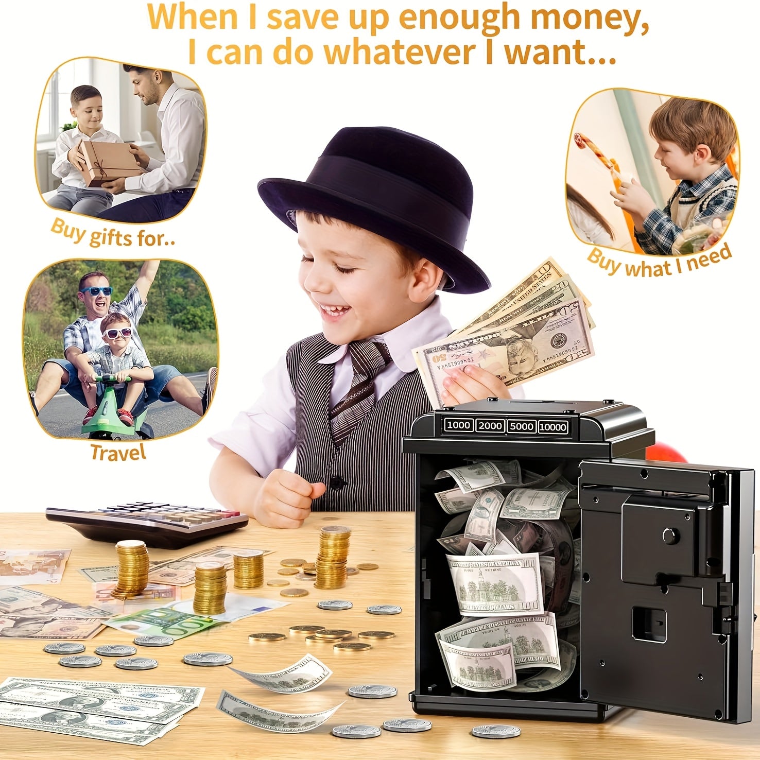 Kids ATM Piggy Bank Money Saving Toy w/ Password Lock