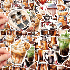 50pcs Coffee Series Graffiti Stickers Laptop Helmet Water Cup Sticker Pack