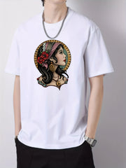 Illustration Pattern Print Men's Graphic Cotton Crew Neck Active T shirt