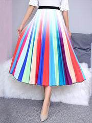 Women's Plus Ombre Stripe Print High Rise Pleated Maxi Skirt