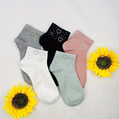 Heart Rhinestone Crew Socks Women's Stockings