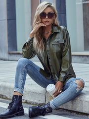 Solid Button Flap Pockets Jacket Long Sleeve Casual Jacket