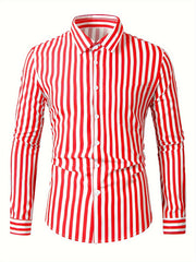 Men's Lapel Striped Shirt Casual Button Up Long Sleeve Outdoor