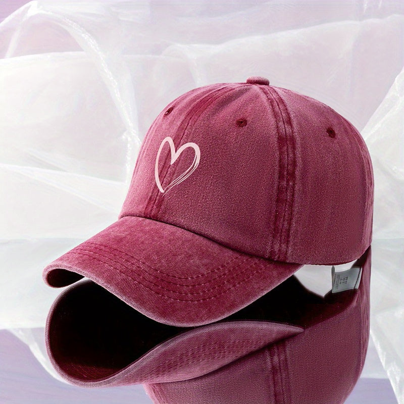 Heart Print Casual Baseball Cap Solid Dad Hats Lightweight Sun Hats