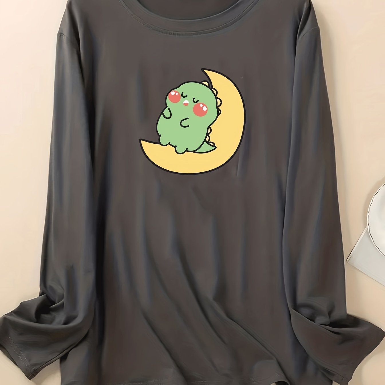 Moon & Dinosaur Print Long Sleeve Lounge Top
