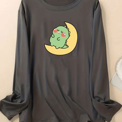 Moon & Dinosaur Print Long Sleeve Lounge Top