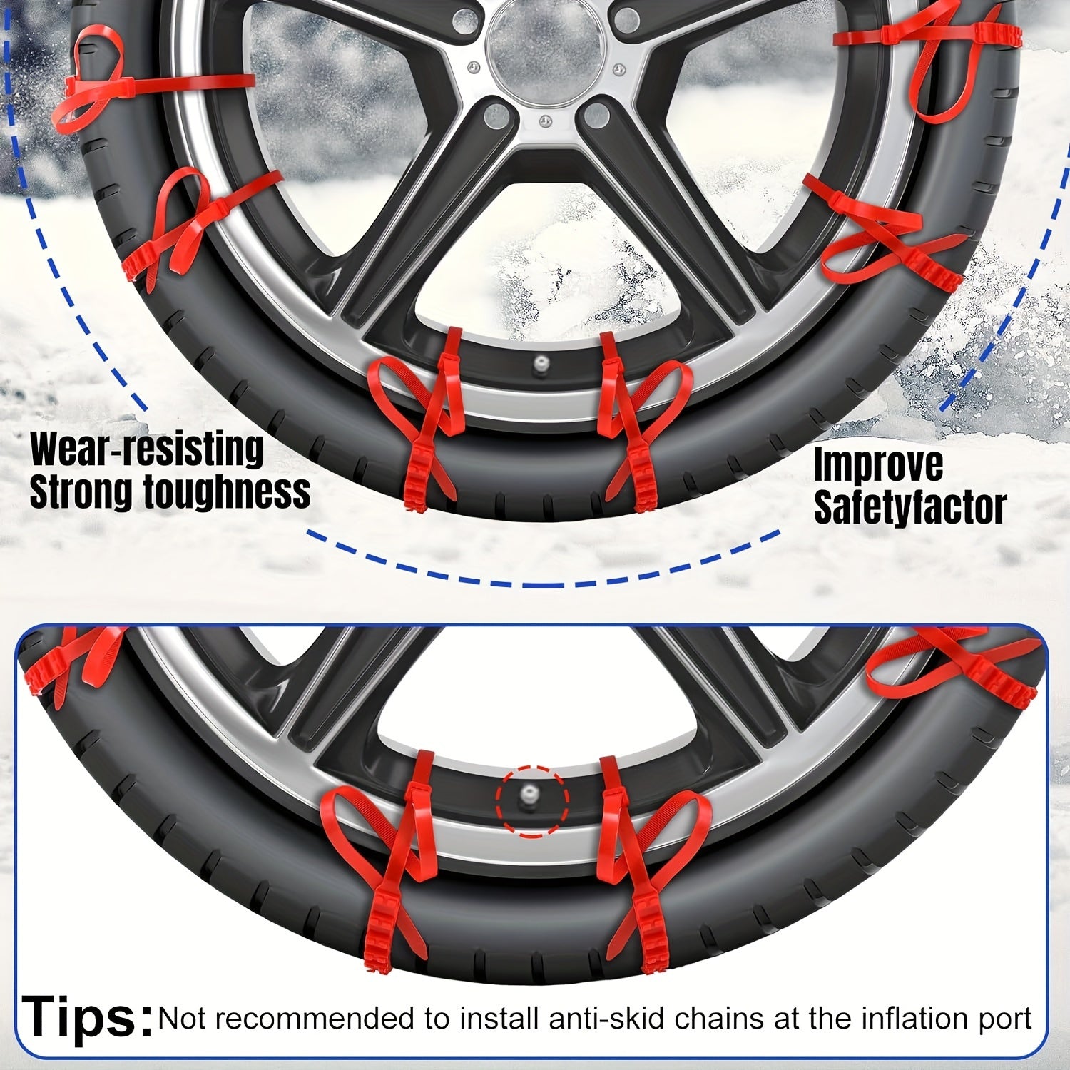12pcs Universal Snow Chain Emergency Winter Adjustable Skid Tire Chain