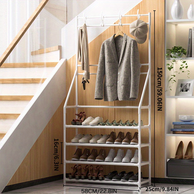 Entrance Coat Rack Foyer Shoe Rack with Storage Shelves & Hooks