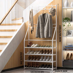 Entrance Coat Rack Foyer Shoe Rack with Storage Shelves & Hooks