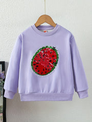 Strawberry Fleece Sweatshirt For Girls Round Neck Long Sleeve Top Pullovers