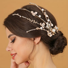 Faux Pearl Flower Head Piece With Earrings Set Wedding Hair Accessories