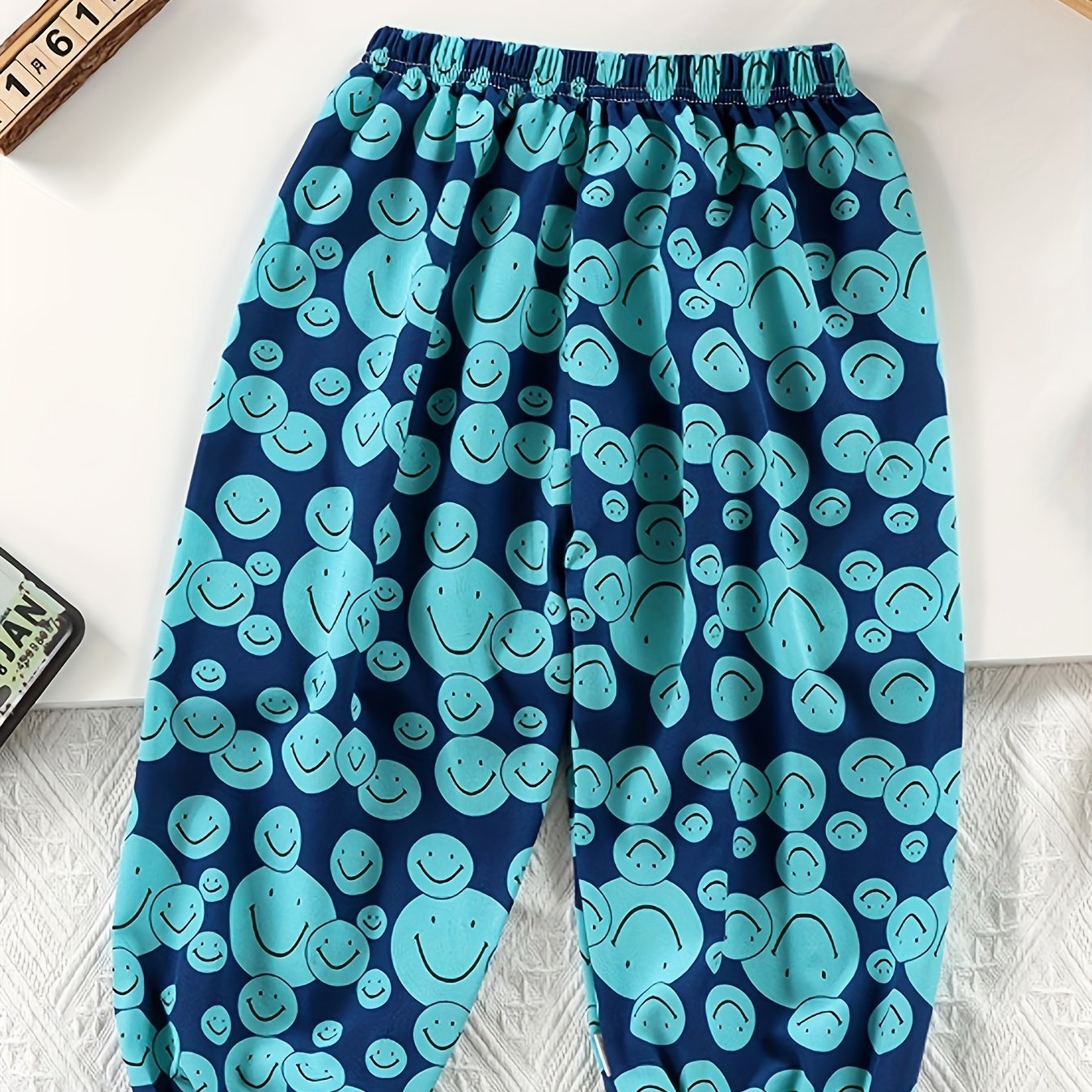 Toddler Girls Cartoon Smile Face Jogger Pants Casual Loose Elastic Waist