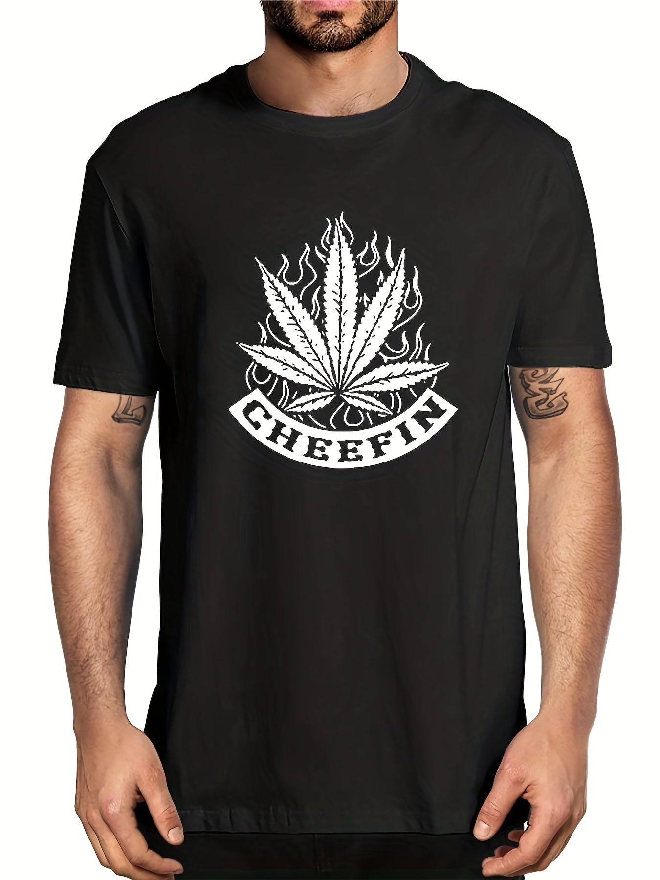 Men's Leaf Graphic T shirt Stretch Breathable Tee Summer Outdoor