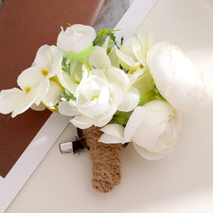 Rustic Rose Boutonniere with Twine Tie Romantic Corsage for Groom Wedding