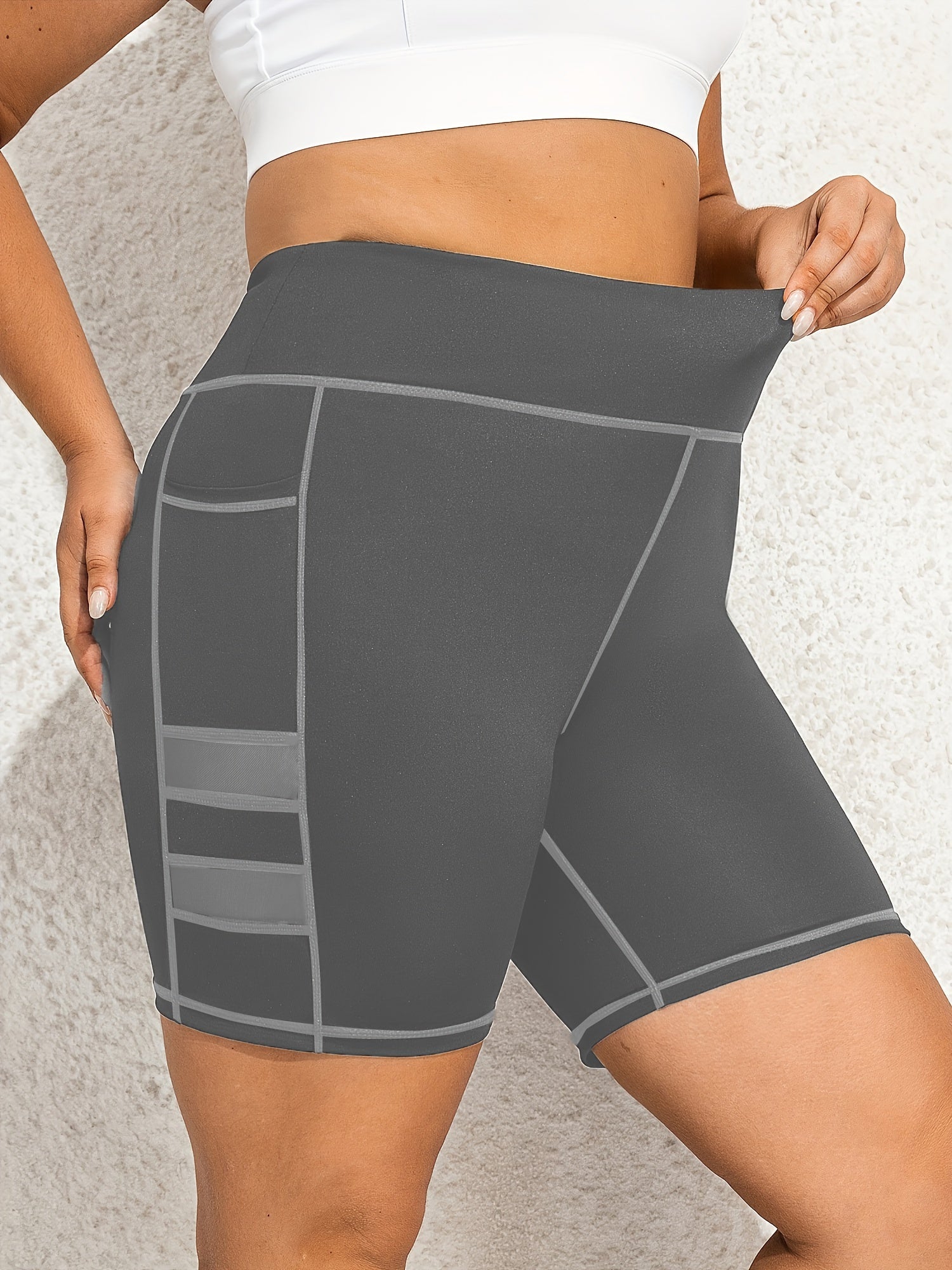 Sports Shorts Women's Plus Solid Contrast Mesh High Rise Skinny Shorts