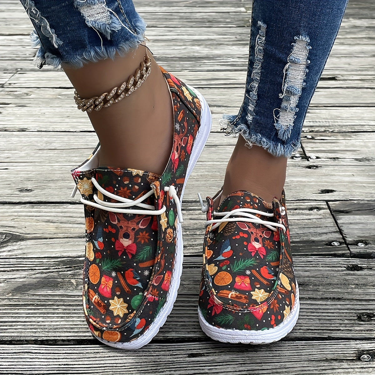 Christmas Elements Colorful Low Top Sneakers Lightweight Non slip Shoes