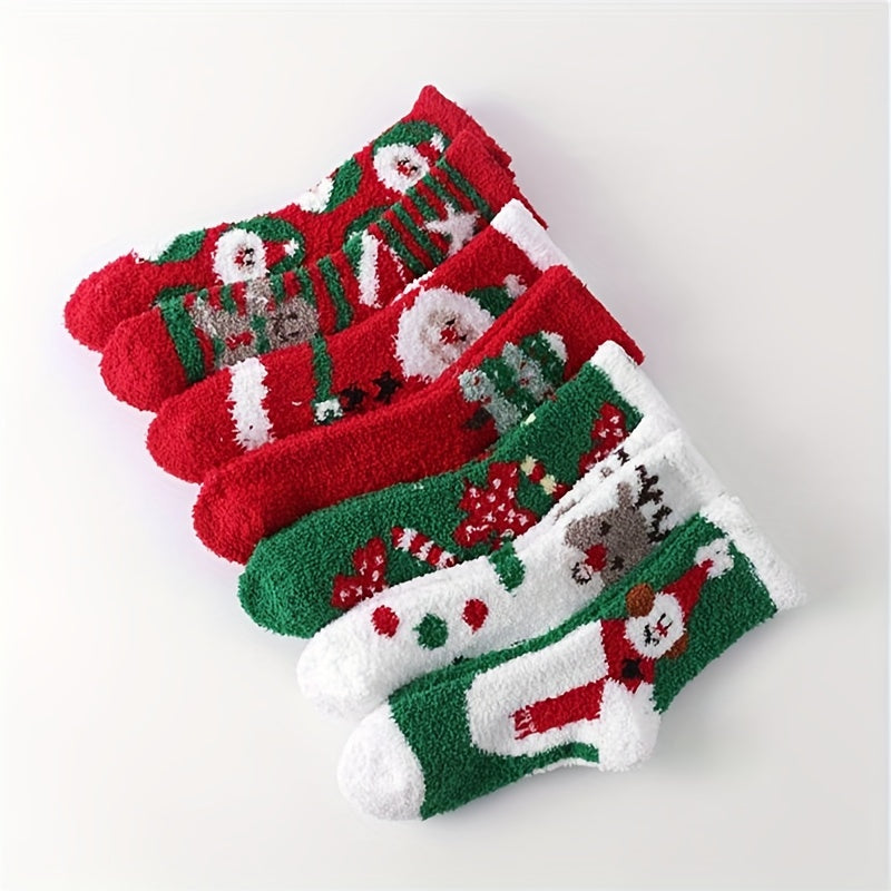 7 Pairs Christmas Fuzzy Socks Comfy & Warm Mid Tube Women's Stockings