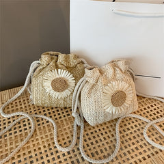 Girls Sunflower Straw Crossbody Bag Mini Beach Shoulder Bag
