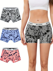 3pcs Random Print Boyshort Panties Soft & Comfortable Women's Lingerie