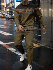 Men's 3D Print Crew Neck Sweatshirt and Joggers Set