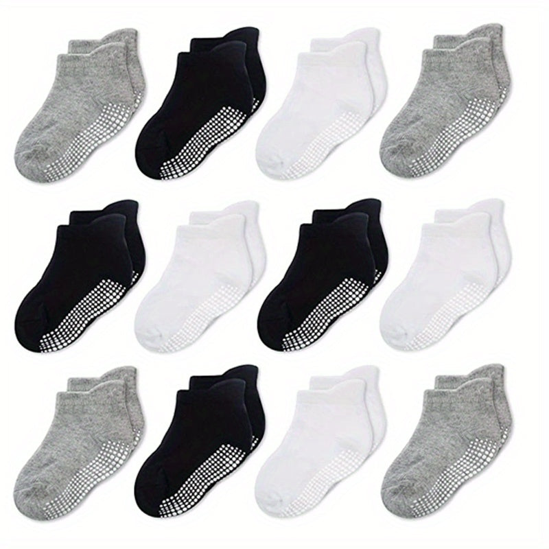 12 Pairs Non Slip Gripper Socks for Kids Basic Style
