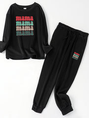 Women's Plus Colorful Letter Print Long Sleeve Top & Tie Front Jogger