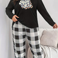 Letter Print Long Sleeve Round Neck Pajama Top