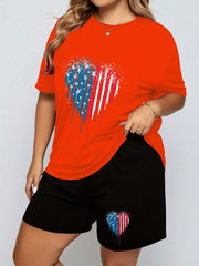 Flag Heart Print Pajama Set Women's Independence Tee & Shorts 2 Piece