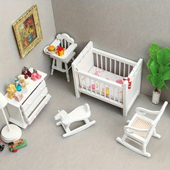 1:12 Scale Furniture Set Wooden Bed Rocking Horse Chair Cabinet Ideal Gift
