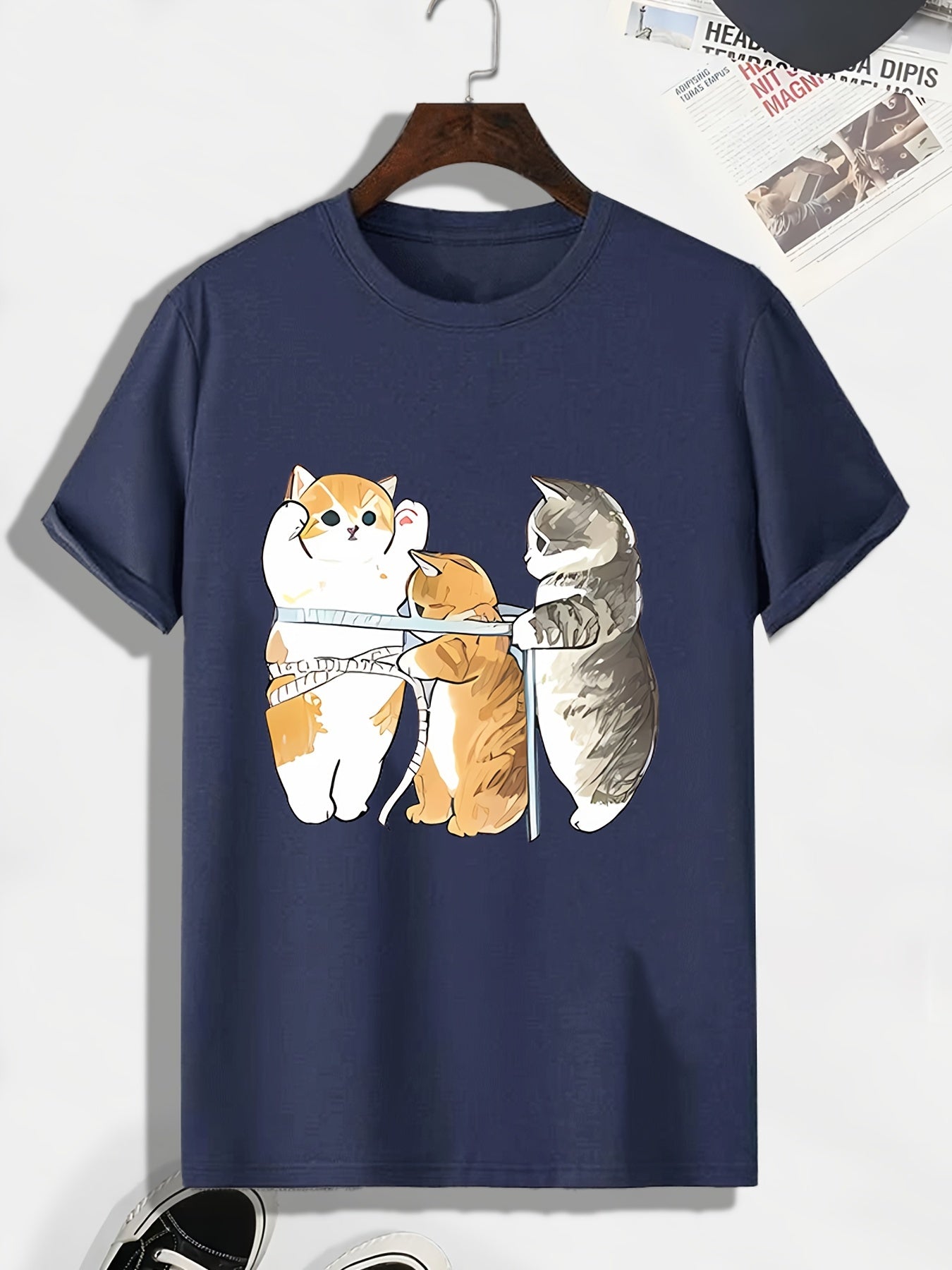 Men's Cartoon Cat Print T-shirt - Outdoor Active Tee