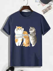 Men's Cartoon Cat Print T-shirt - Outdoor Active Tee