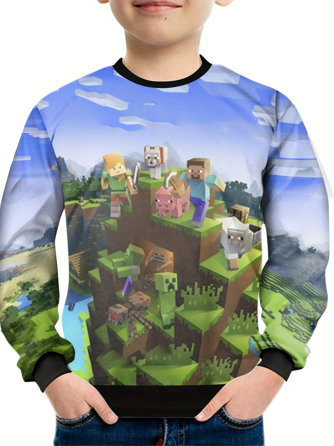 Teens 3D Print Sweatshirt Kids Casual Pullover Building Block Graphic