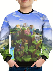 Teens 3D Print Sweatshirt Kids Casual Pullover Building Block Graphic